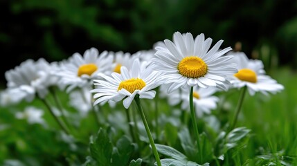 Obraz premium White daisies in a green garden
