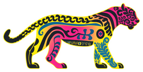 Fototapeta premium PNG African tribal pattern panther mammal animal representation.