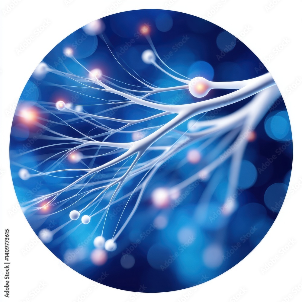 Poster an abstract representation of glowing neural pathways on a vibrant blue background, symbolizing conn