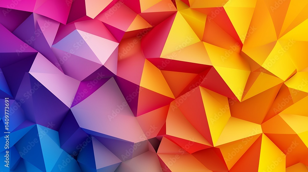 Poster vibrant geometric low poly background with triangle mosaic in multicolored spectrum