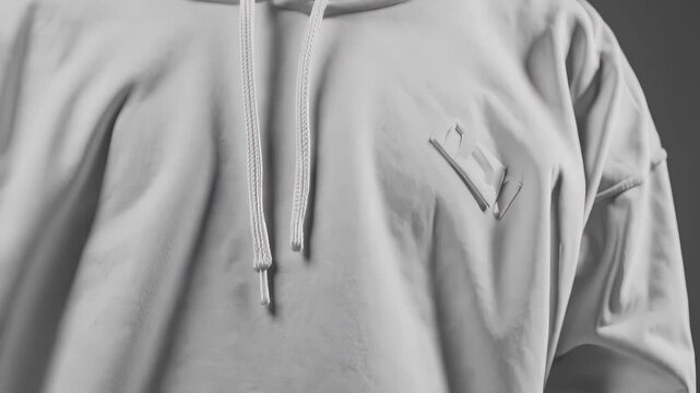 Anime hoodie - white. A white jacket with gray and white background. A hood with a glare light on it. White anime hoodie lifestyle.