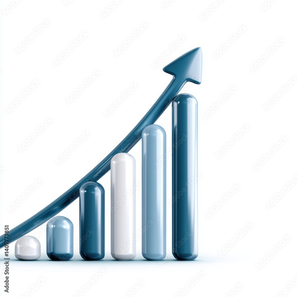Poster a stylized graph with ascending bars and an upward arrow, symbolizing growth and progress in a moder