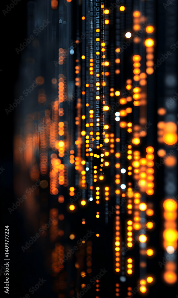 Poster illuminated data streams cascade, a digital waterfall of vibrant code and information