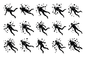 Scuba diving silhouette vector collection
