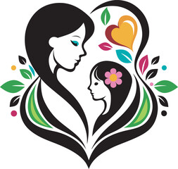 Creative Mom and Baby Art with Greeting and Floral Elements Art & Illustration