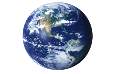 Blue planet earth isolated on transparent background.
