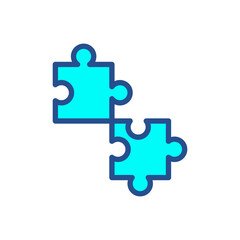 Obraz premium Two blue puzzle pieces with a blue border. The puzzle pieces are connected to each other