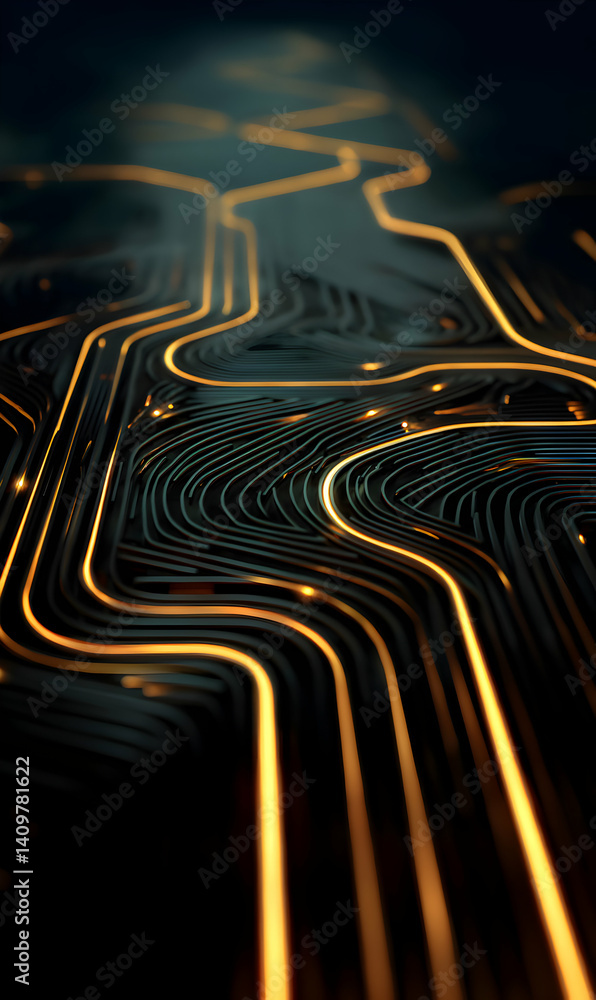 Poster illuminated pathways abstract circuit design in dark tone vertical orientation