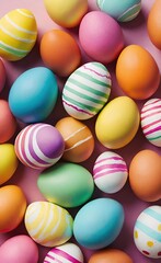 Obraz premium Whimsical Rainbow-Striped Eggs. Festive Top View Composition.