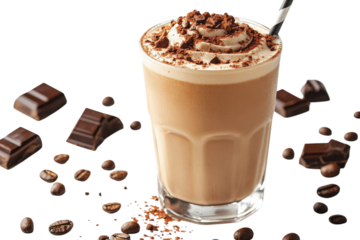 Iced Mocha Delight Creamy chocolatey coffee drink with whipped cream cocoa on transparent background