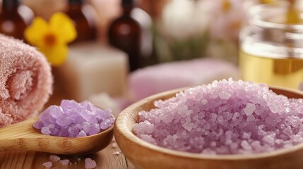 Natural spa products  close up view of scrubs, salts, and oils highlighting organic ingredients
