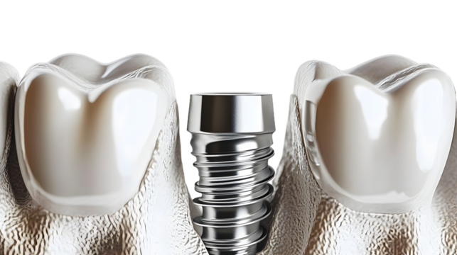 Dental implant with intricate metal texture on white background, suitable for informative dental presentations or marketing materials Generative AI