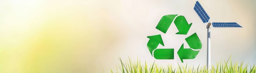 Fototapeta premium Green energy concept with wind turbine and recycle sign