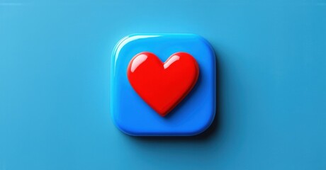 Vibrant blue and red gratitude journal app icon with diary and daily reflection heart realistic detailed glossy style round square shape modern app icon bold vibrant colors
