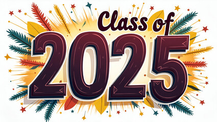 Vibrant Class of 2025 Banner Design: Bold Typography, Dynamic Graphics & Inspirational Messaging Celebrating Academic Excellence, Unity & Campus Pride - Premium Digital Photo Stock