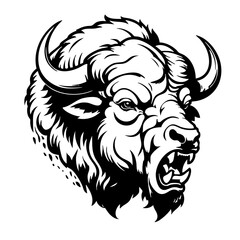 Angry buffalo head icon sport logo. Beaver.  Buffalo head logo silhouette. Sport vector logo Buffalo, Buffalo icon, Buffalo head, vector. illustration of a Buffalo. Buffalo tattoo