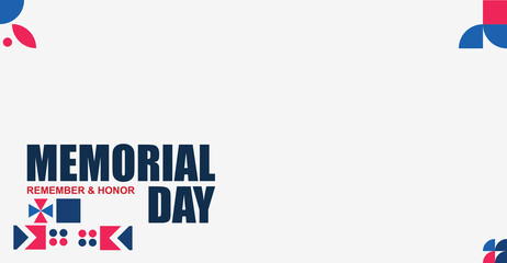 Memorial Day USA Banner with American Flag on Light Background. Copy Space. Editable image.