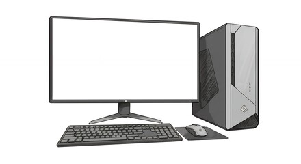 Fototapeta premium Modern computer desktop setup grayscale image