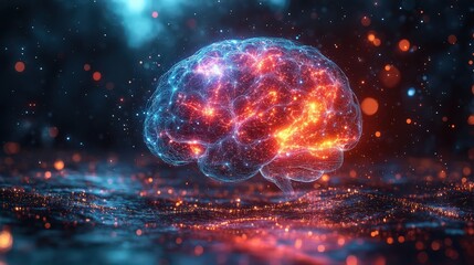 Fototapeta premium Intricate depiction of a human brain illuminated with vibrant neural activity