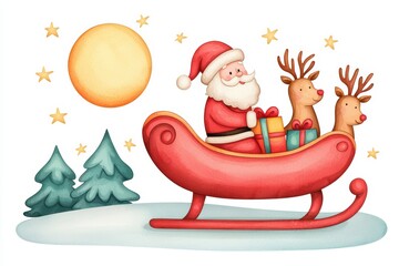 Santa claus in sleigh with gifts and reindeer