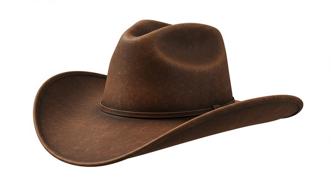 Brown cowboy hat still life. Western fashion headwear accessory. Isolated item with simple shape. PNG format with transparent background for design and image editing.
