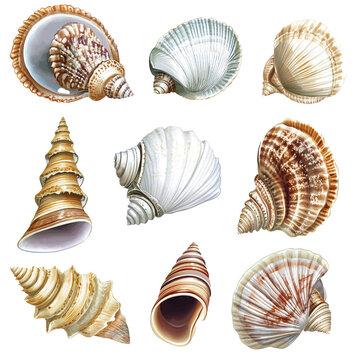 collection of seashells on the PNG background