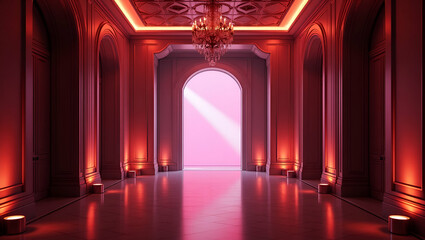 Fototapeta premium Design a grand prom night entrance visual that merges bold architectural elements dramatic lighting and refined decor to orchestrate an unforgettable arrival experience for a prestigious event. in Ph