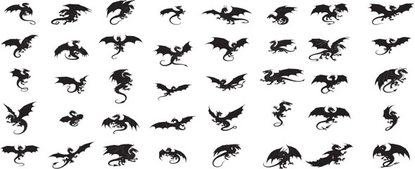 set of vector illustration, set of round tribal dragon tattoo designs.
