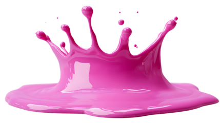 Pink paint splashing and making a crown shape on transparent background