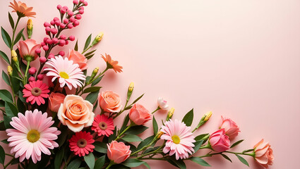 Vibrant Fresh Blooms: Intricately Composed Bouquet Arrangements for Mother's Day Celebrations - Perfect for Professional Photo Stock Usage with Empty Space