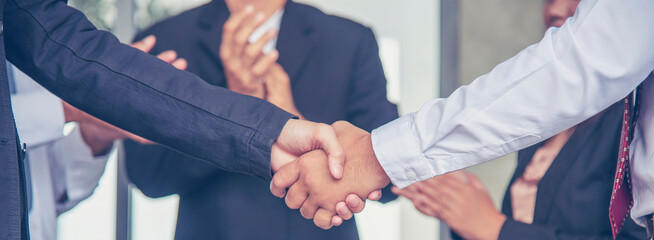 Banner Trust honesty business customer handshake together promise partner. Panorama Businessman...