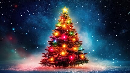 radiant christmas tree shimmering under a starlit expanse bringing joy to the serene winter night and creating an atmosphere of peace and celebration for the holidays