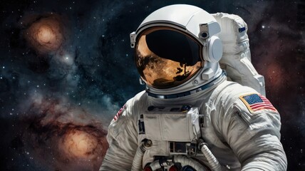 Astronaut in space suit, cosmic background, exploration, future