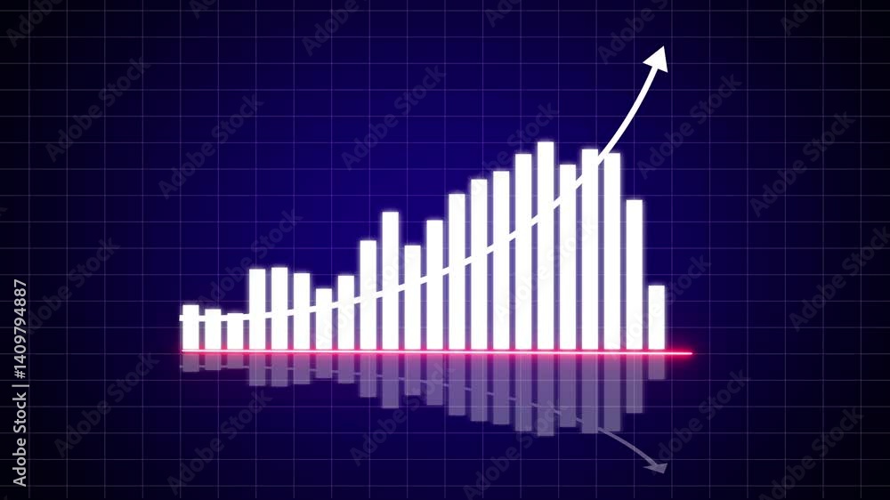Poster digital white bar chart with growing business concept. hi-tech style technology chart with a grid. c