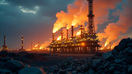 Obraz premium Future of Fossil Fuels: Analyzing Tech Advancements, Renewable Integration, Market Shifts & Policy Reforms for Global Energy Strategy - Photo Stock Concept with Left Space