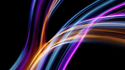 Abstract Neon Light Streaks Curved in Dynamic Motion