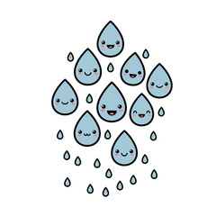 Playful smiling raindrops icon for children's books, weather themes, and joyful designs