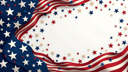 Fototapeta premium Bold Memorial Day Banner Design: Patriotic Visuals & Dynamic Typography for High-Impact Photo Stock Displays with Refined Layout and Strategic Empty Space
