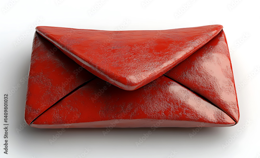 Poster isolated red envelope textured rendering showcasing communication and mail delivery services on whit