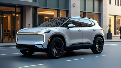 Naklejka premium Modern crossover and SUV electric models exemplify robust performance and advanced design integration delivering versatile mobility and sustainable power for urban environments in Photo Stock Concep
