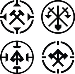 Obraz premium Four Abstract Geometric Logos Featuring Mining or Industry Symbols