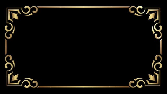 animated golden ornament frame sparkling stars on black background