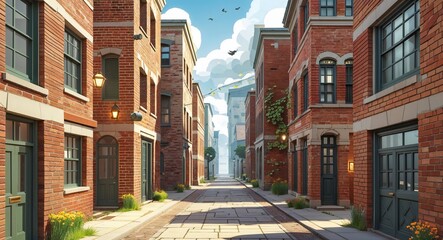 alleyways between tall brick buildings 3d render scene video game concept background illustration digital artwork