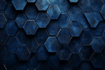 dark blue velvet honeycomb shape 3D abstract composition with honeycombs texture background with space for branding or additional content