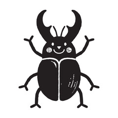 A black and white illustration of a smiling friendly stag beetle.