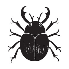 A black and white illustration of a smiling friendly stag beetle.