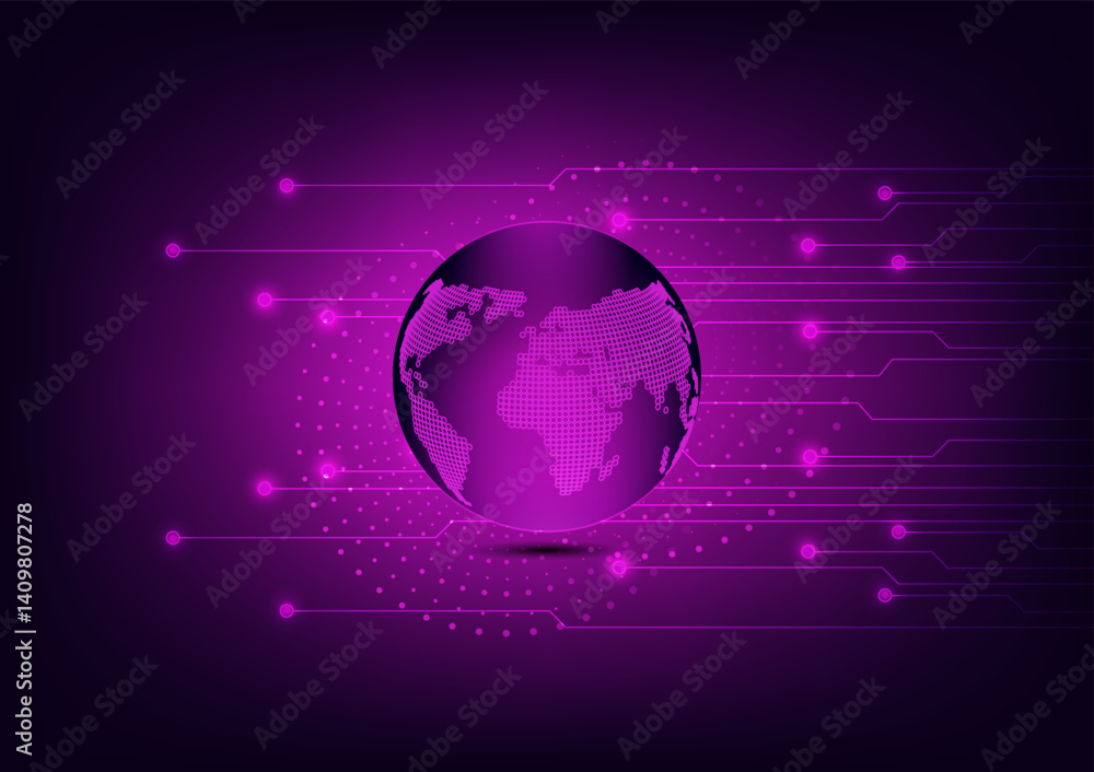 Poster globe on circuit and network