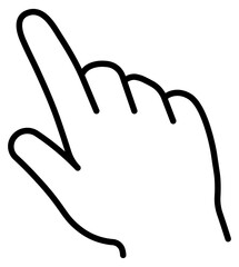 Obraz premium Minimalistic black and white vector illustration of a hand with index finger pointing or pressing, outline style, isolated on white background