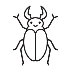 A black and white illustration of a smiling friendly stag beetle.