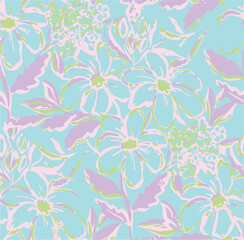 Exotic hand drawn flowers, seamless patterns with floral for fabric, textiles, clothing, wrapping paper, cover, banner, home decor, abstract backgrounds.